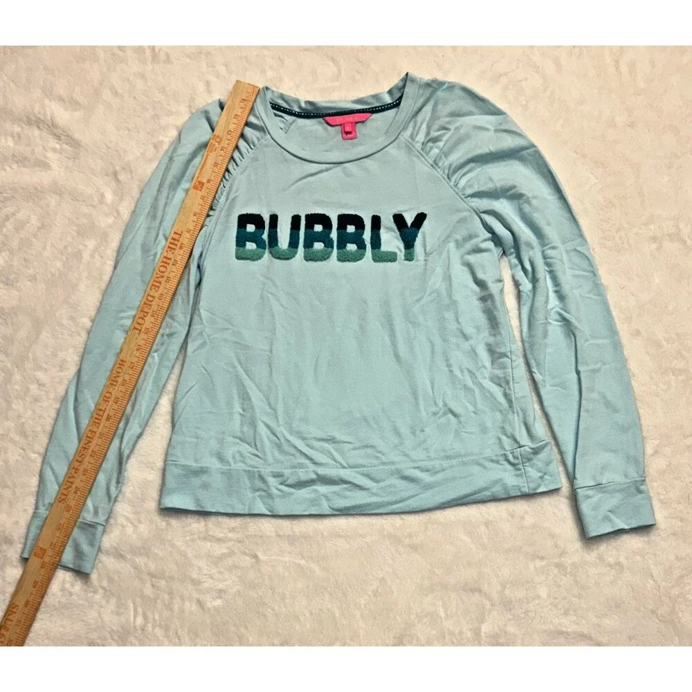 Lilly Pulitzer Bubbly Aquamarine Longsleeve Top Size Medium, Puff Shoulder Sleev